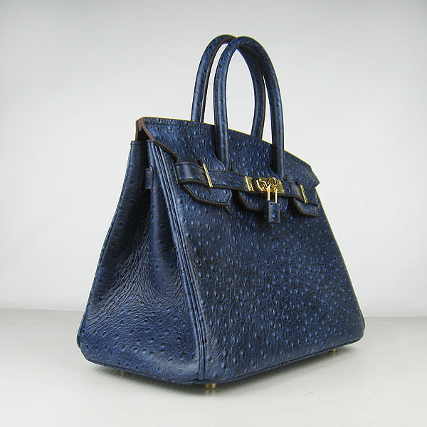 Replica Hermes Birkin 30CM Ostrich Veins Handbag Dark Blue 6088 On Sale - Click Image to Close